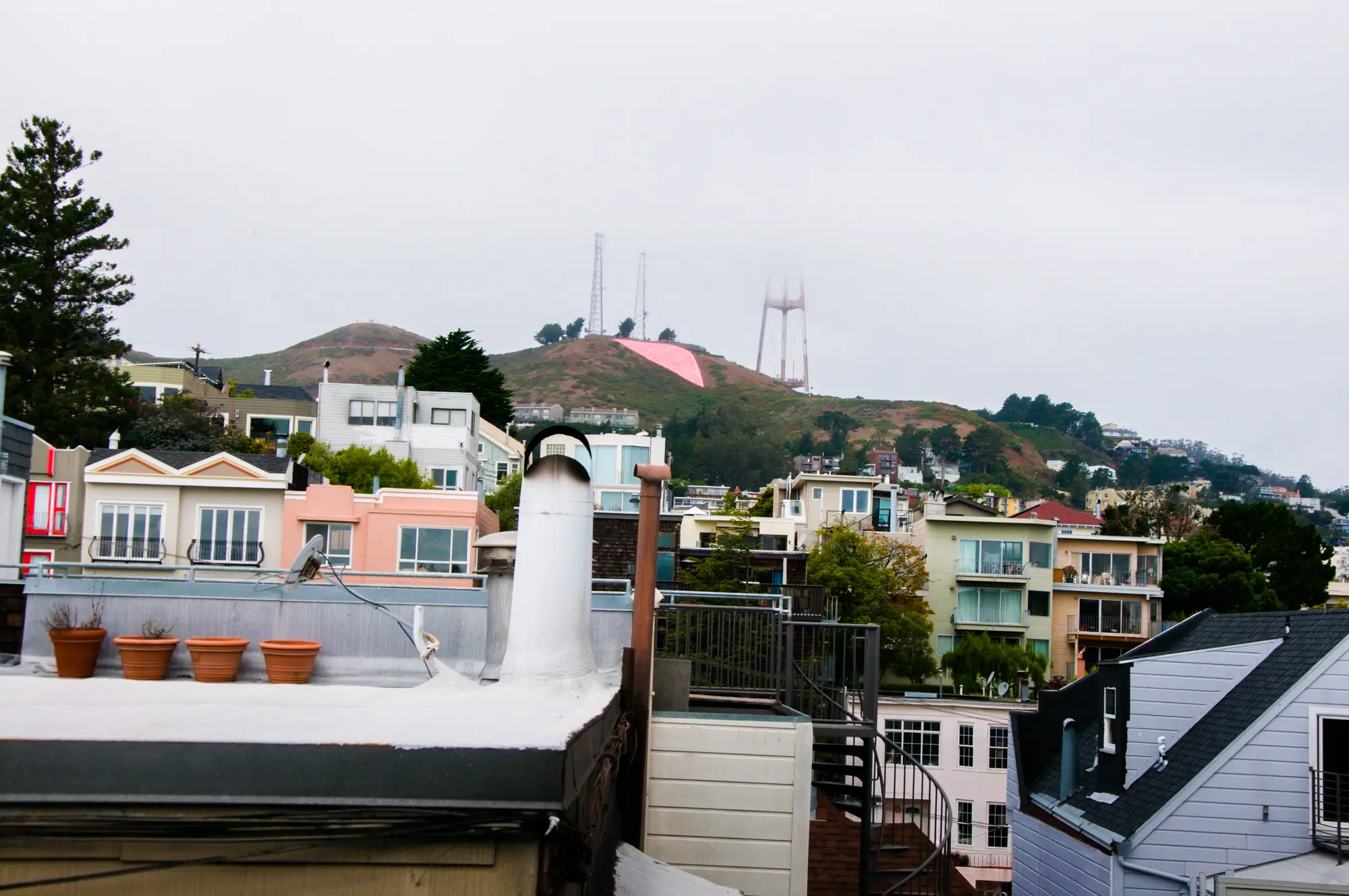 The annual Pink Triangle on the north face of Twin Peaks, an acre-sized display for Pride - San Francisco