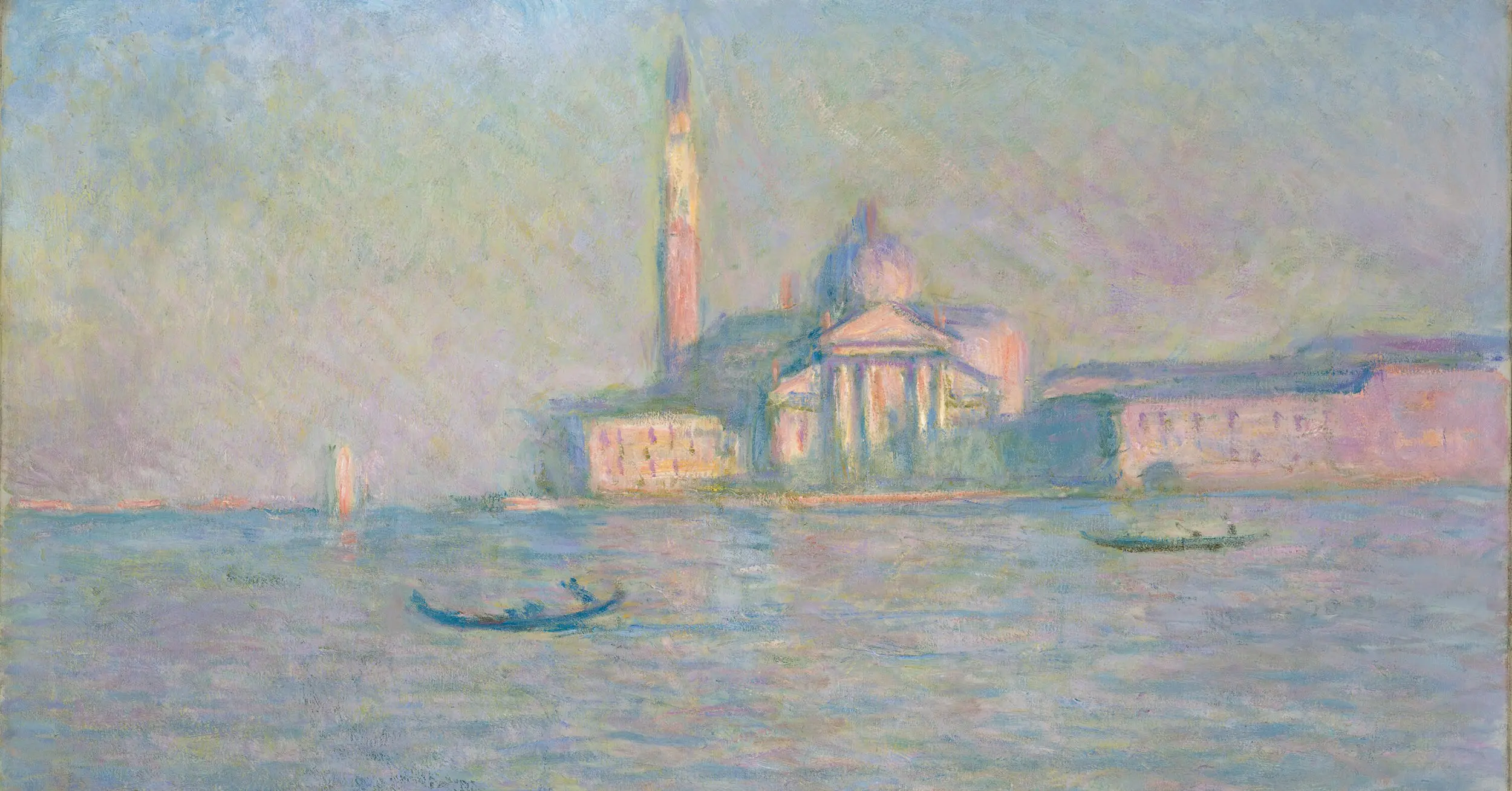 Claude Monet's painting The Church of San Giorgio Maggiore, Venice (1908), featured in the Monet and Venice exhibition at the de Young Museum - San Francisco