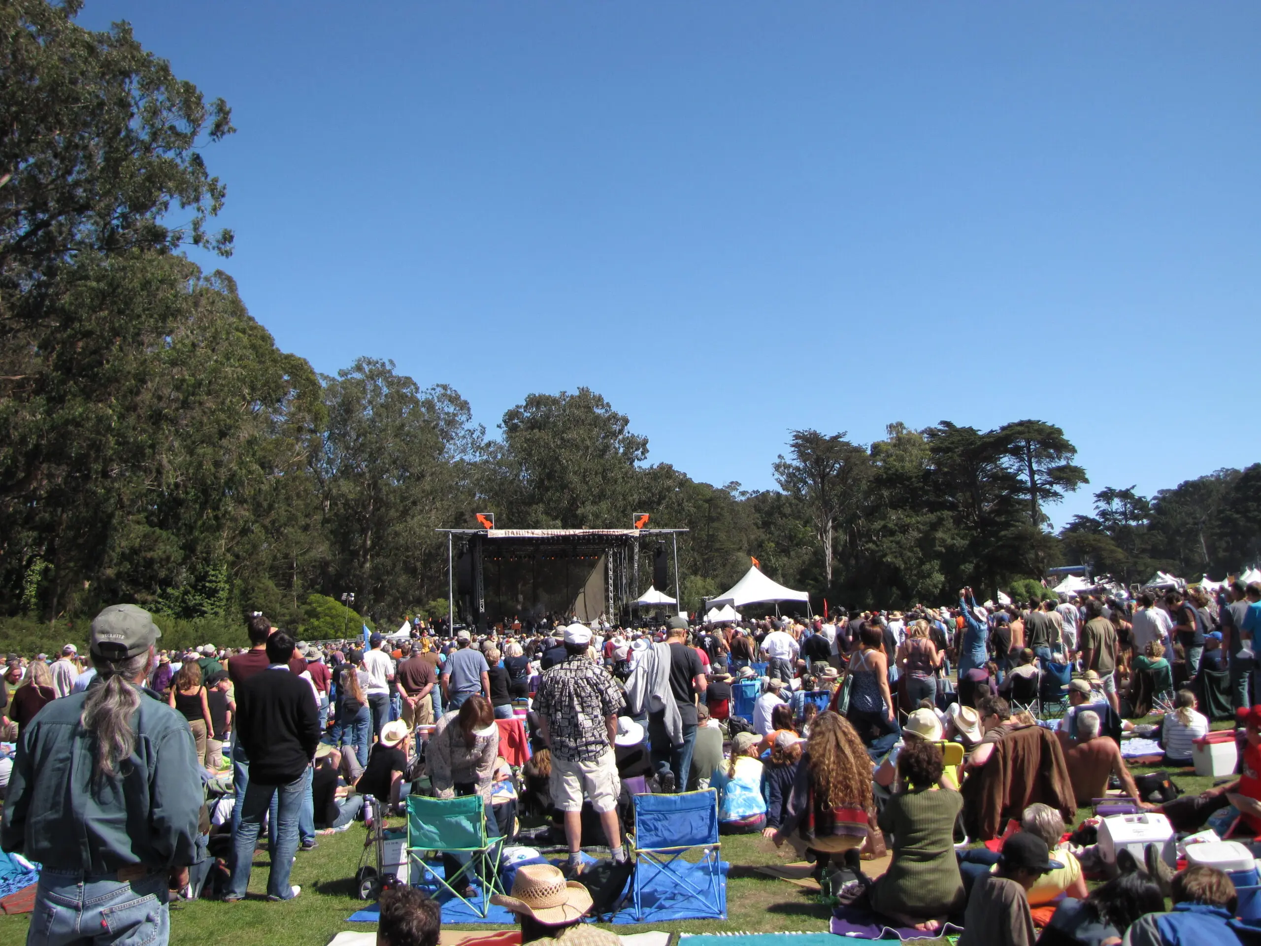 Crowd on the grass at the free Hardly Strictly Bluegrass festival in Golden Gate Park - San Francisco
