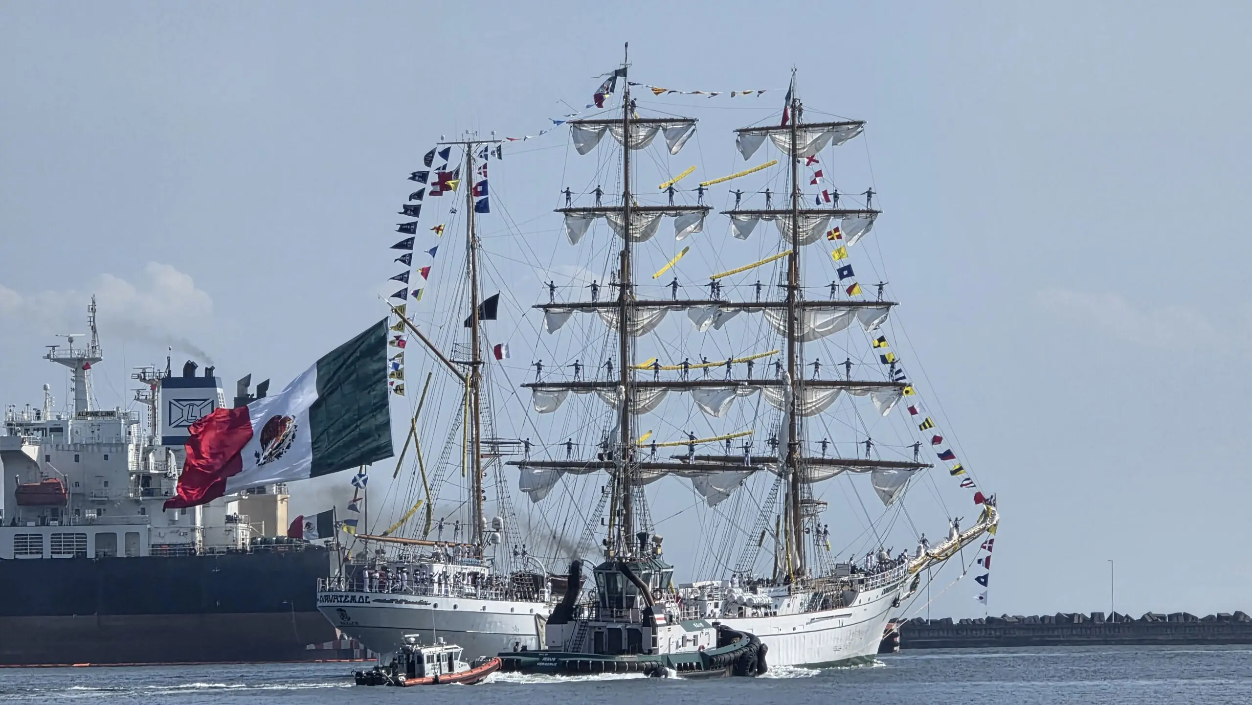 The Mexican Navy tall ship ARM Cuauhtemoc under way, the vessel visiting Piers 15-17 - San Francisco