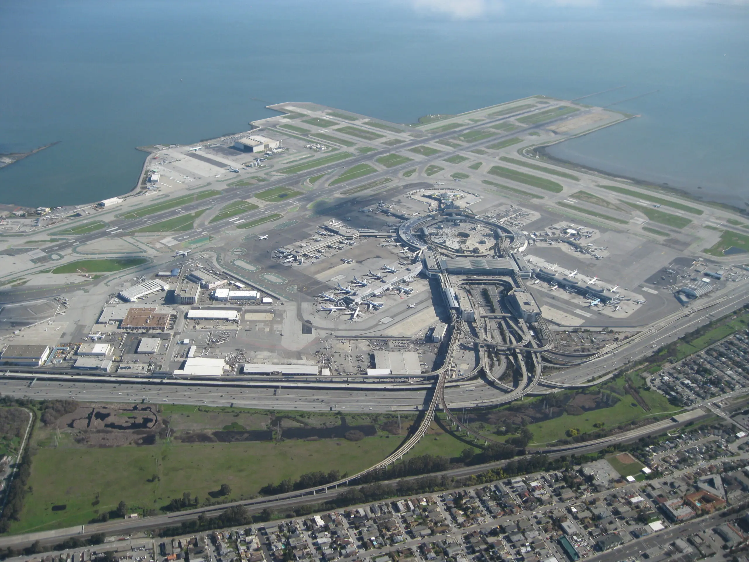 Aerial view of San Francisco International Airport and its runways - San Francisco