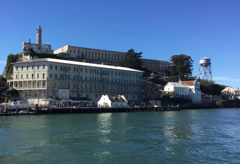 Alcatraz Island ferry dock below Building 64 and the cellhouse, the dock whose pilings are being replaced - San Francisco