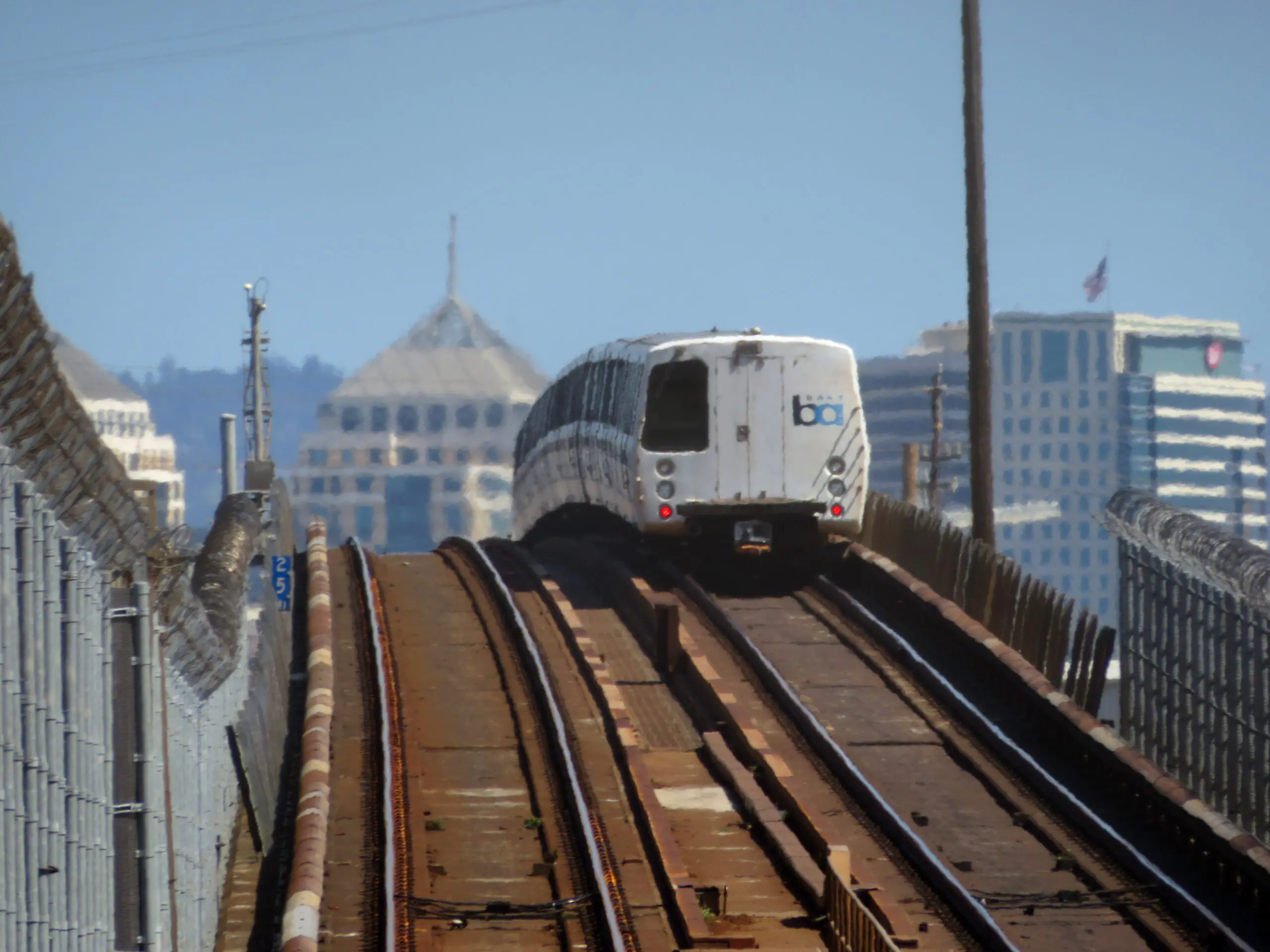 A BART train leaving the Oakland end of the Transbay Tube, the tunnel covered by the Inspector General audit - San Francisco