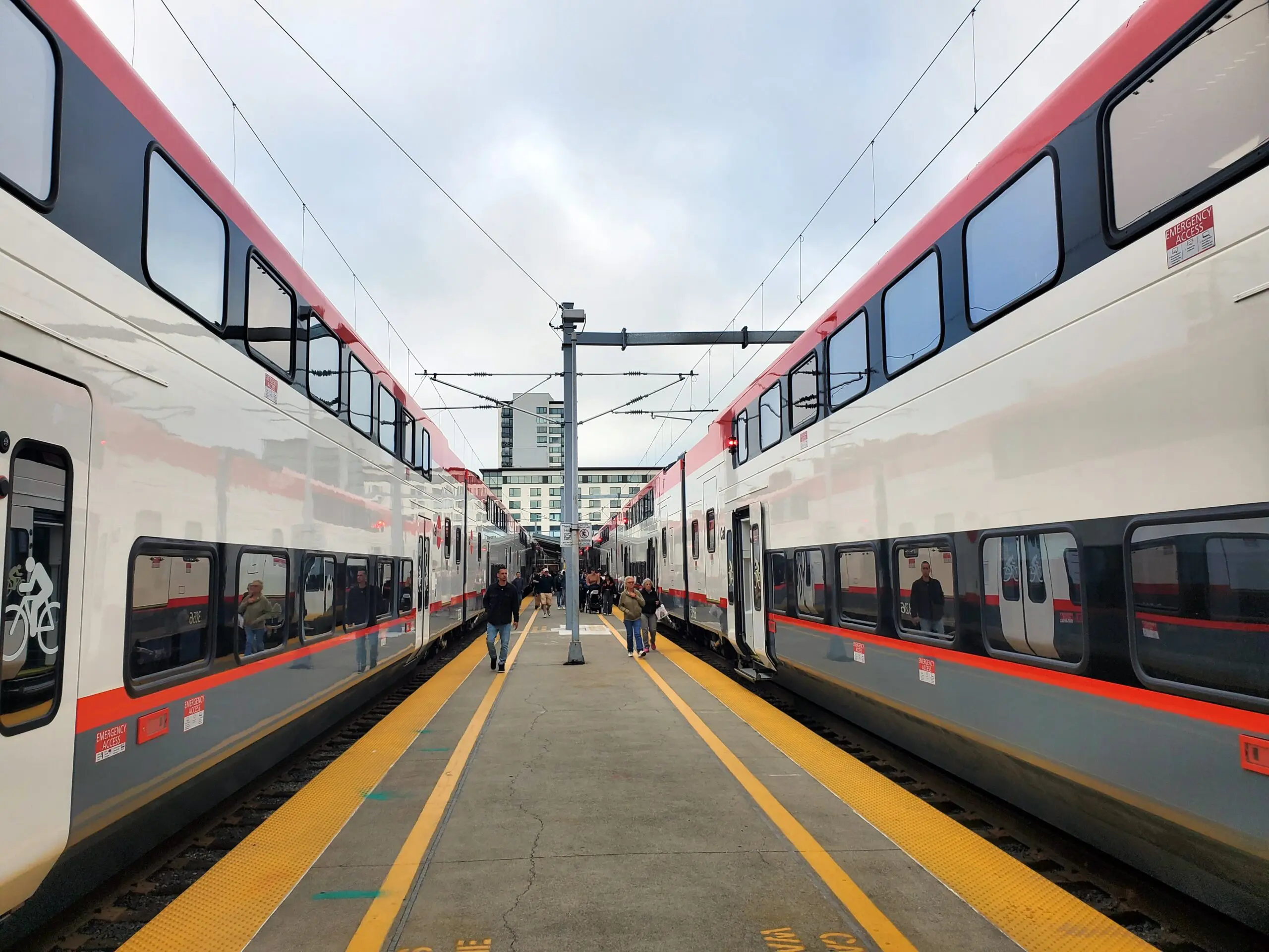 Caltrain trains at the San Francisco station at 4th and King streets - San Francisco