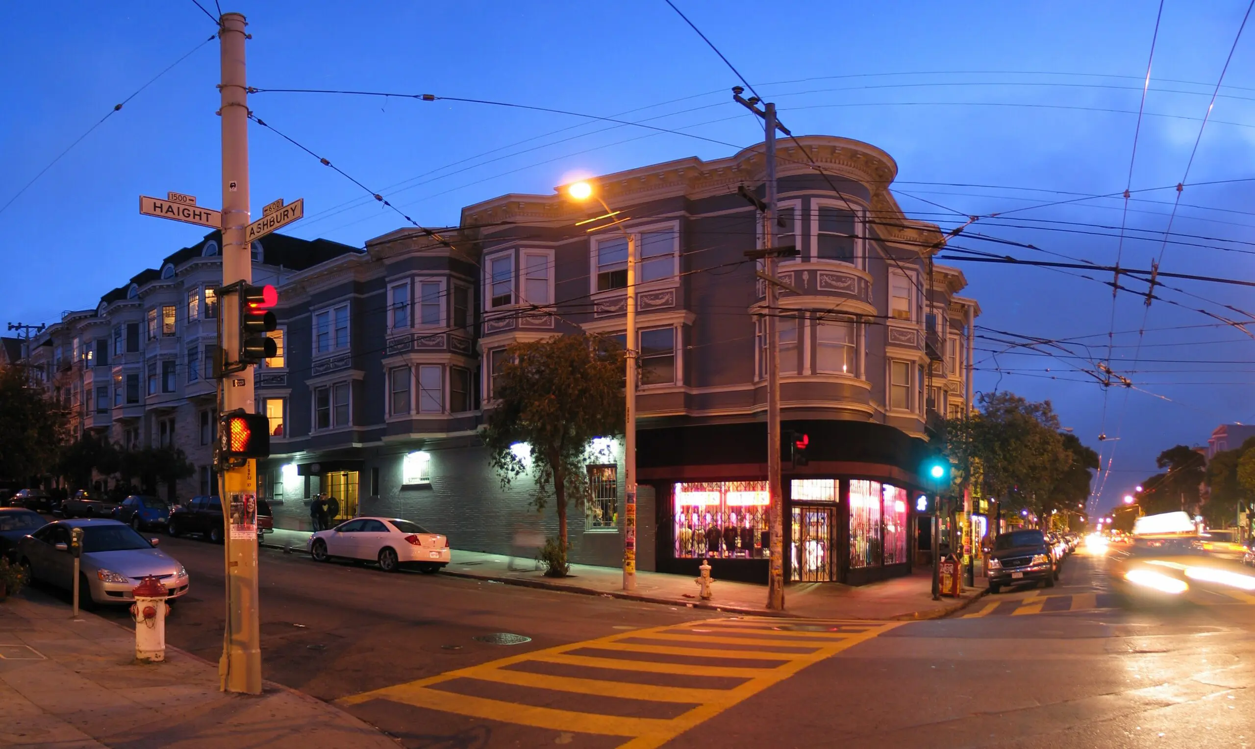 The corner of Haight and Ashbury streets, site of the Doolan-Larson Building - San Francisco
