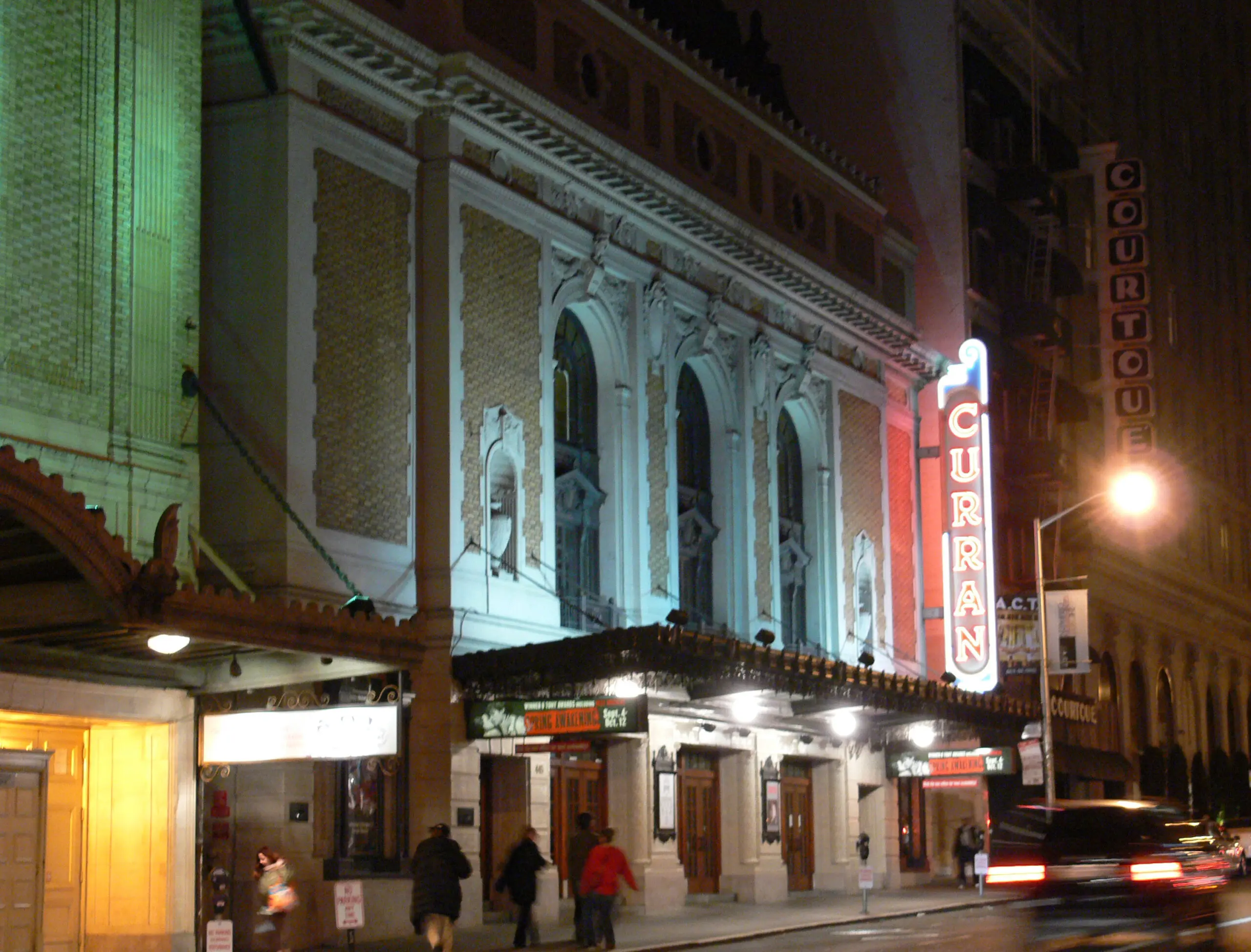 The Curran Theatre on Geary Street at night, where Laurie Anderson plays on September 25 - San Francisco