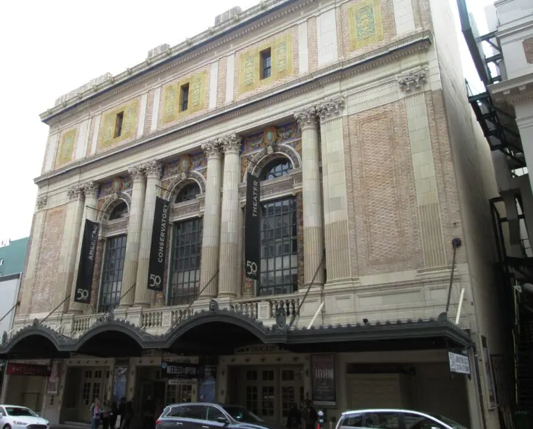 Facade of A.C.T.'s Toni Rembe Theater, formerly the Geary Theater, at 415 Geary Street with American Conservatory Theater banners - San Francisco