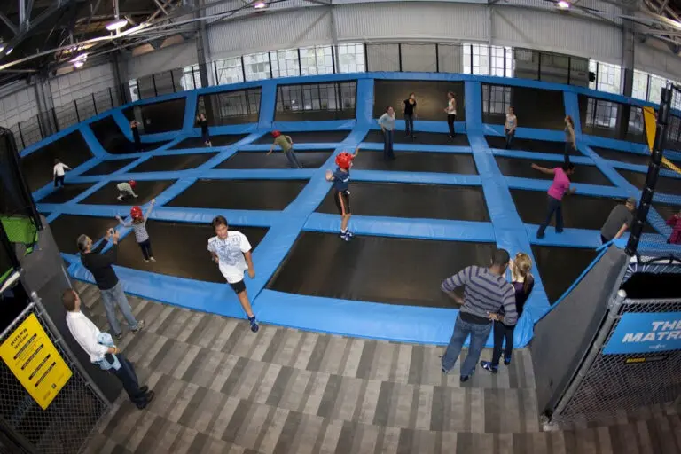 Jumpers on The Matrix, 42 connected trampolines inside House of Air at Crissy Field in the Presidio - San Francisco